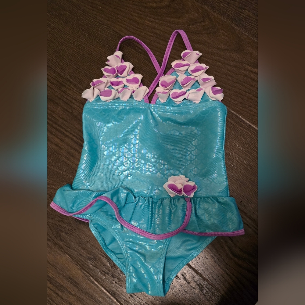 Mermaid Style Blue Swimsuit with Ruffle Details